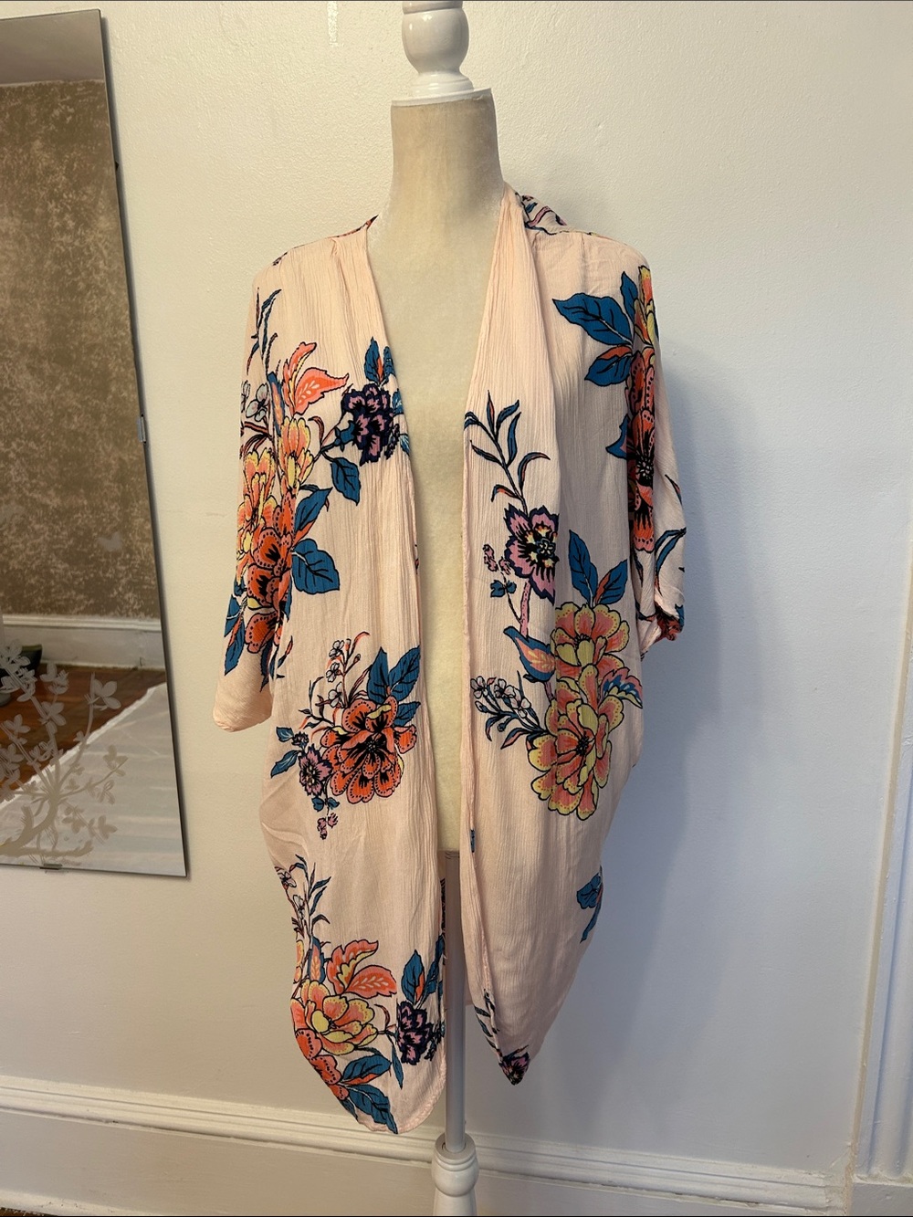 Moral Fiber Light Pink Floral Open-Front Kimono